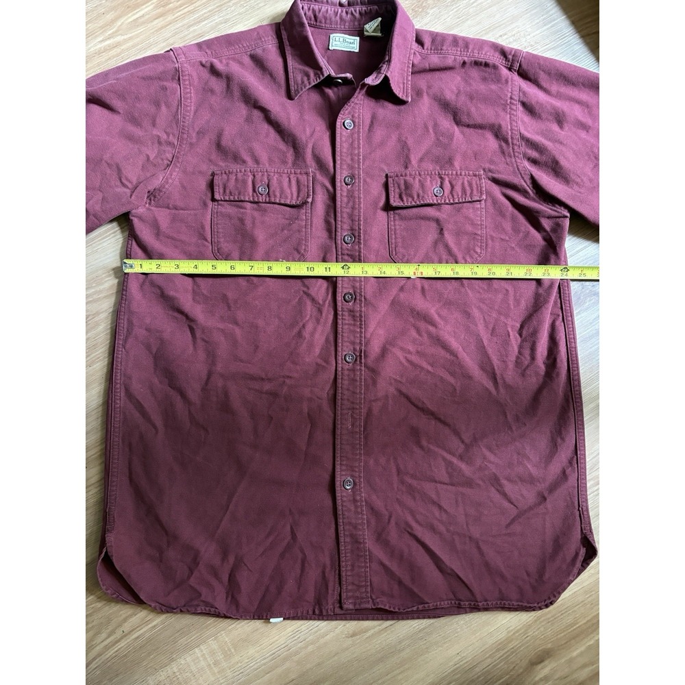 LL Bean Chamois Flannel Shirt Mens XL Tall XLT Maroon Button Up Heavy Cotton - Picture 4 of 4